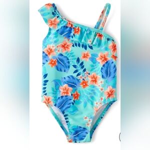 NWT The Children's Place Tropical Ruffle One Piece Swimsuit -Mello Aqua